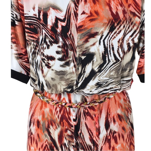 Thalia Sodi Coral Zebra Black Slit Sleeve Cocktail Blouson Midi Dress size Small - Picture 10 of 15